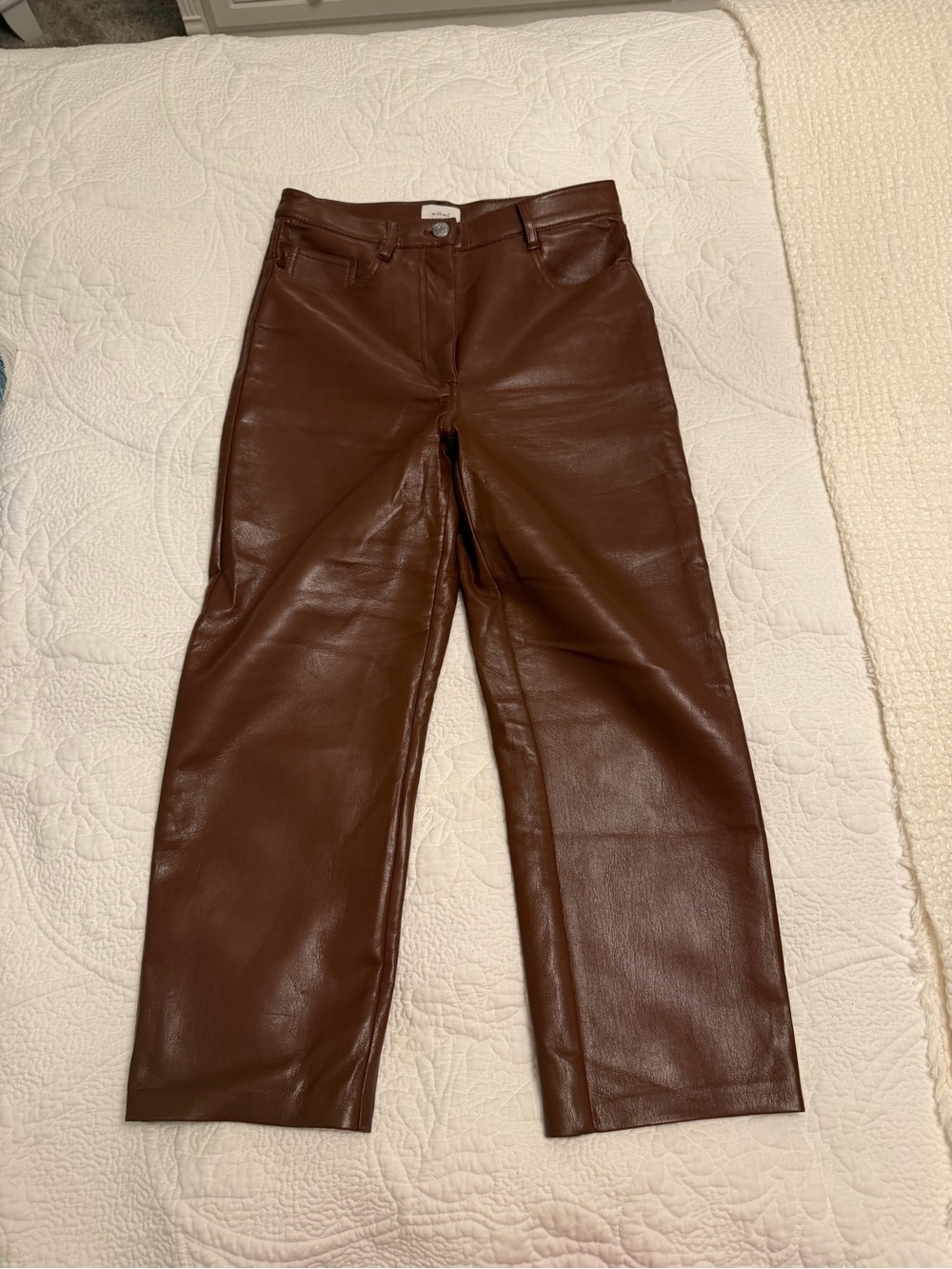 Aritzia Brown Faux Leather Straight-Leg Pants